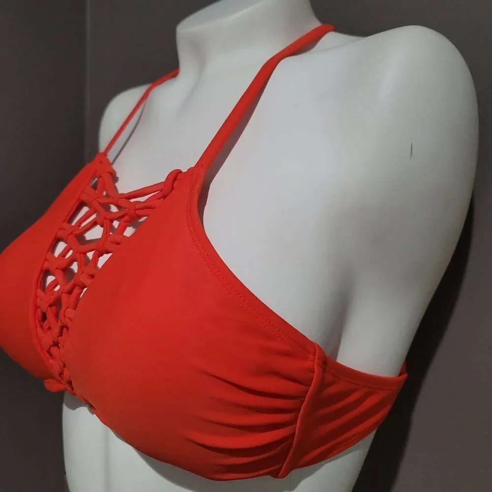 Xhilaration Orange Mesh Bikini Top